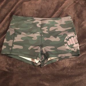 Feed me Fight me camo shorts